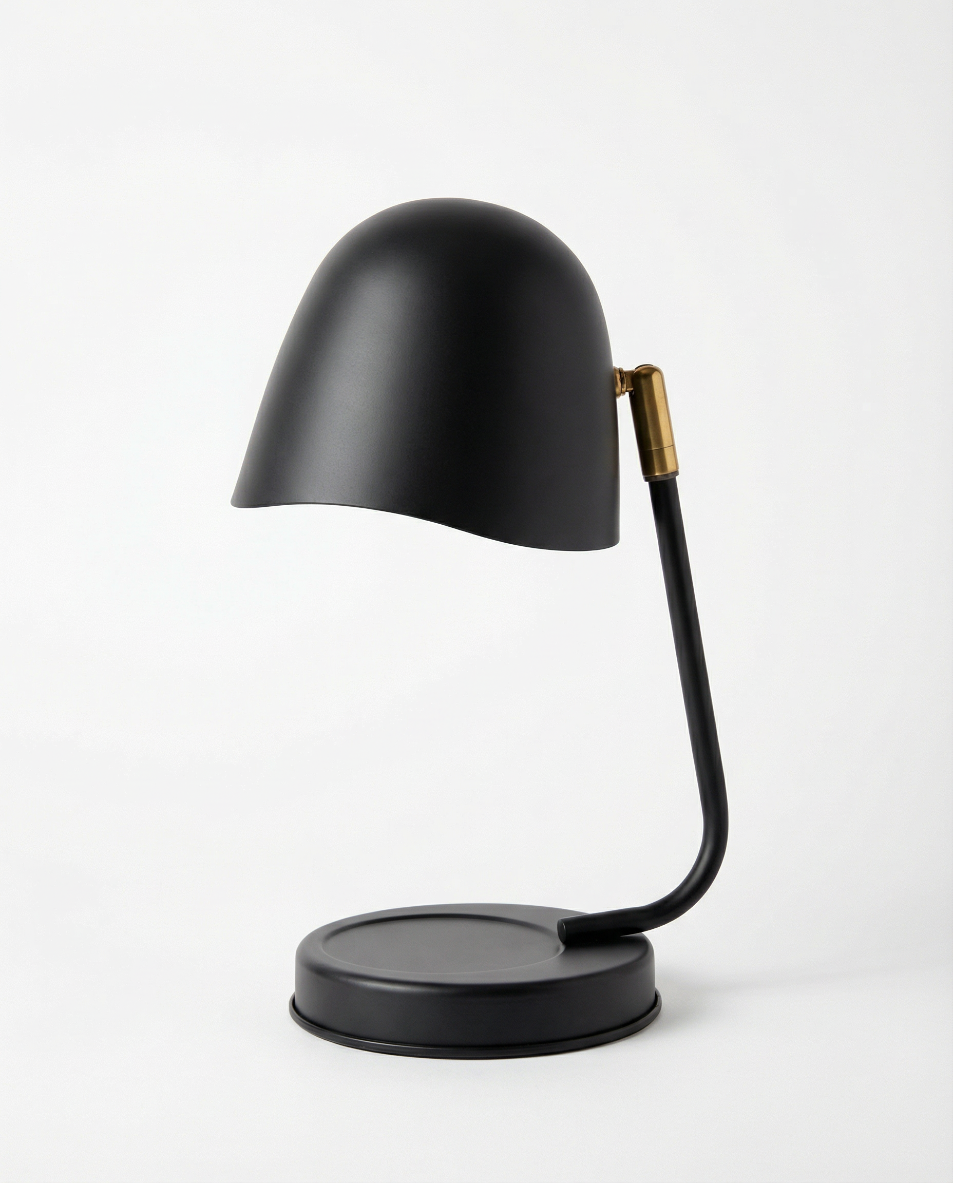 Black candle warmer lamp with a gold accent on a white background