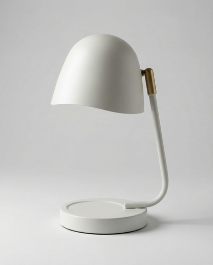 Cream candle warmer lamp with a gold handle on a white background